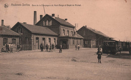 CPA ANDENNE SEILLES - Gare De La Compagnie Du Nord Belge Et Dépôt Du Vicinal - Tampon Institut Ste Begge - Tram - Andenne
