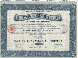 Titre De 1929 - Société Immobilière De L' Etang De Bolmon Et Du Jay (Etang De Berre) - - Water