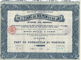 Titre De 1929 - Société Immobilière De L' Etang De Bolmon Et Du Jay (Etang De Berre) - - Agua