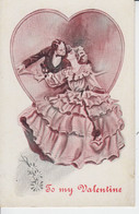 Femme Robe Longue à Crinolines Rose Manches Amples. Coeur  Visages Proches. Black Hair Man Parted. Bow Tie - San Valentino
