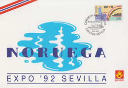 Carte  Maximum   1er  Jour    NORVEGE   Exposition  Universelle   SEVILLE   Oblitération  De  L' Exposition  1992 - 1992 – Séville (Espagne)
