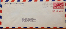 USA 1949, COVER USED, ALASKA BROADCASTING, RADIO,  ANCHORAGE TOWN ALASKA,  WAVY CANCEL ON AIRPLANE STAMP - Covers & Documents