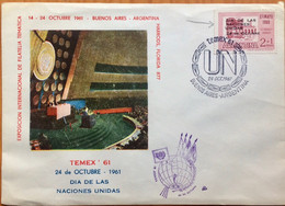 ARGENTINA 1961, SPECIAL, ILLUSTRATED, PICTURE COVER TEMEX -61, OVER PRINTED ON STAMP, UNITED NATION CACHET & BUENOS AIRE - Lettres & Documents