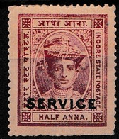 India Indore (Holkar) State Stamps Half Anna Overprint Service Used. - Holkar
