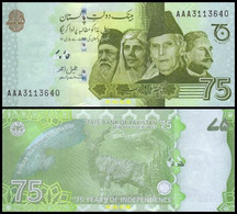 Pakistan 75 Rupees 2022, Paper, Commemorative,  AAA Prefix, UNC - Pakistan