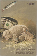 Cpa Fantaisie 1er Avril – Cochons / Poisson   ( Gaufrée ) - 1er Avril - Poisson D'avril