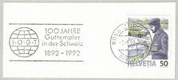 Schweiz / Helvetia 1992, Flaggenstempel Guttempler Zürich, Abstinenz, Alkohol, Drogen, Good Templars - Drogen