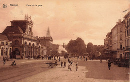 CPA - Belgique - Namur - Place De La Gare - Edit.Nels - Animé - Tram A Vapeur - Charette - Oblitéré Namur 1910 - Namen