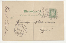 Norway Old Postal Stationery Postcard Posted 1894 Farsund To Bergen B230120 - Postwaardestukken