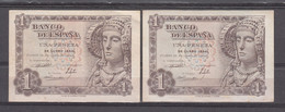 PAREJA CONSECUTIVA DE BILLETES DE 1 PESETAS DE 1948 - SIN CIRCULAR - DAMA DE ELCHE - 1-2 Peseten