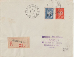 1944 - LIBERATION - BORDEAUX - TYPE PETAIN SURCHARGE / ENVELOPPE RECOMMANDEE ! - Liberation