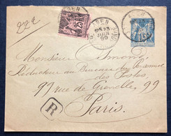 France N°97 Sur Entier Type 90, Recommandé - TAD AGEN 23.6.1899 Pour Paris - (B4193) - 1877-1920: Semi-Moderne