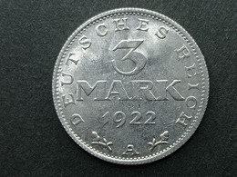Germany 3 Mark 1922 A BU - 3 Mark & 3 Reichsmark