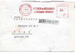 63583 - Bund - 1957 - 40Pfg AbsFreistpl EBINGEN - WEBER & HEUSSER ... A Bf -> RIGA (UdSSR), Kl Mgl - Cartas & Documentos