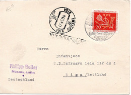 63585 - Bund - 1957 - 20Pfg Flora&Philatelie EF A Kte NASSAU - .... -> RIGA (UdSSR) - Cartas & Documentos