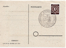 63586 - Alliierte Besetzung - 1947 - 10Pfg Ziffer EF A AnsKte SoStpl FLENSBURGER BRIEFMARKEN-AUSSTELLUNG - Exposiciones Filatélicas