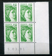 24673 FRANCE N°2101** 1F 20 Vert Type  Sabine  C.D Du 5.03.81  TB - 1980-1989