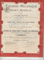 TUILERIE MECANIQUE DE SAINT MOMELIN NORD - ACTION DE 1895 ( RESTE 44 COUPONS ) VOIR LES SCANNERS - Industrie