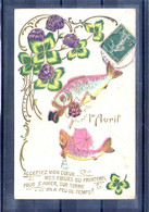 Carte Illustrée Gauffrée. Acceptez Mon Coeur Mes Fleurs Du Printemps - 1er Avril - Poisson D'avril