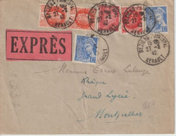 1942 - SUPERBE AFFRANCHISSEMENT PETAIN / MERCURE Sur ENVELOPPE EXPRES ! De BEZIERS (HERAULT) - Lettres & Documents