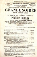 CHANTEURS PYRENEENS BEARNAIS . GRANDE SOIREE . LE PUY . 1856 - Programme