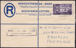 South Africa   .     SG    .   Registered Letter  (2 Scans)  .       O  .   Cancelled - Storia Postale