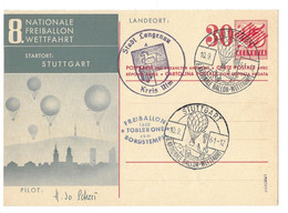 1961 SUISSE ENTIER 25 BARRE SURCHARGE 30 STUTTGART LANGENAU NATIONALE FREIBALLON WETTFAHRT COURSE NATIONALE DE BALLON - Postwaardestukken