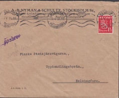 1935. FINLAND. 1½ Markkaa Lion On Interesting Cover From A-B. NYMAN & SCHULTS, STOCKHOLM Canc... (Michel 178) - JF436454 - Covers & Documents