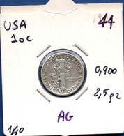 UNITED STATES OF AMERICA - 10 Cents / 1 Dime 1944 - Circulated -  See Photos - SILVER - Km 140 - 1916-1945: Mercury (kwik)