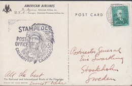 1951. CANADA. AMERICAN AIRLINES POSTCARD With 3 C Robert Laird Borden Beautifully Cancelled E... (Michel 263) - JF436556 - Cartas & Documentos