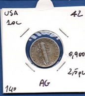 UNITED STATES OF AMERICA - 10 Cents / 1 Dime 1942 -   See Photos - SILVER - Km 140 - 1916-1945: Mercury