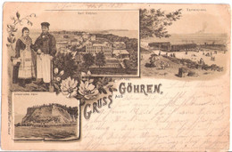 GÖHREN Insel Rügen Vorpommern Vorläufer Braun Litho Mönchgut Fischer Tracht Dorf Höwt Gelaufen 17.7.1895 - Goehren