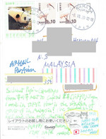 C2 :Japan - Panda, Stork Bird Stamps Used On Postcard - Briefe U. Dokumente