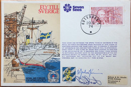 SWEDEN GB JOINT 1974,  ILLUSTRATE SHIP, FLAG, ROYAL AIR FORCE FLIGHT COVER, 2 DIFF PILOT SIGN, 3 DIFF CHOP, SAMUEL OWEN - Cartas & Documentos