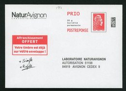 FR - POSTREPONSE MARIANNE DE D'YZ PRIO DE "LABORATIORE NATURAVIGNON" -  N° 272804 & INTÉRIEUR: NF316/12 ** - Prêts-à-poster:reply