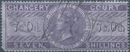 Great Britain-ENGLAND,Queen Victoria,1855 /1870 Revenue Stamp Tax Fiscal CHANCERY COURT,7s.0d. Seven Shillings,Used - Fiscali