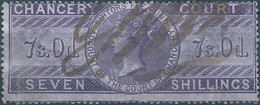 Great Britain-ENGLAND,Queen Victoria,1855 /1870 Revenue Stamp Tax Fiscal CHANCERY COURT,7s.0d. Seven Shillings,Used - Fiscali