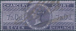 Great Britain-ENGLAND,Queen Victoria,1855 /1870 Revenue Stamp Tax Fiscal CHANCERY COURT,7s.0d. Seven Shillings,Used - Revenue Stamps