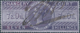 Great Britain-ENGLAND,Queen Victoria,1855 /1870 Revenue Stamp Tax Fiscal CHANCERY COURT,7s.0d. Seven Shillings,Used - Fiscali