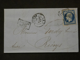 BM14 FRANCE  LETTRE 1857 TROYES AUX RICEYS    +NAPOLEON N° 14 BELLES MARGES  ++ +AFFRANCH. INTERESSANT ++ - 1853-1860 Napoléon III