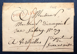 France Griffe (rouge) 72 PONTOISE Sur Lettre 9.4.1818 Pour Versailles - (B4283) - 1801-1848: Voorlopers XIX