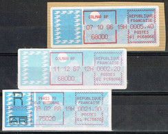 DIST 9 - FRANCE 3 Vignettes D'affranchissement Colmar 1986 - 1987 - Paris Recommandé 1988 - 1985 Carta « Carrier »