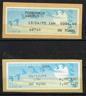 DIST 10 - FRANCE 2 Vignettes D'affranchissement Fessenheim 1995 - Barr 1999 - 1990 Type « Oiseaux De Jubert »