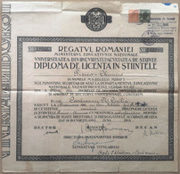 Romania, 1946, Vintage Graduation Certificate / Diploma, Faculty Of Science, Bucharest University - Kingdom Period - Diplomi E Pagelle