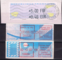 DIST 11 - FRANCE 3 Vignettes D'affranchissement Colmar 1987 - Choisy Le Roi 1989 - Strasbourg 2001 - 1990 Type « Oiseaux De Jubert »