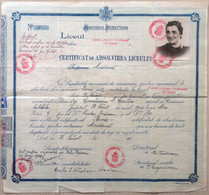 Romania, 1940, Vintage Graduation Certificate / Diploma - "Regele Ferdinand" Highschool, Ramnicu Sarat - Diplomi E Pagelle