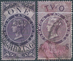 Great Britain-ENGLAND,Queen Victoria,Revenue Stamps Tax Fiscal COMMON LAW COURTS,1 & 2 Shillings,Used - Fiscali