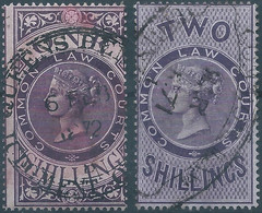 Great Britain-ENGLAND,Queen Victoria,1871-1872 Revenue Stamps Tax Fiscal COMMON LAW COURTS,1 & 2 Shillings,Used - Steuermarken