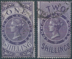 Great Britain-ENGLAND,Queen Victoria,1870/1880 Revenue Stamps Tax Fiscal COMMON LAW COURTS,1 & 2 Shillings,Used - Fiscale Zegels