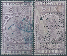 Great Britain-ENGLAND,Queen Victoria,Revenue Stamp Tax Fiscal JUDICATURE FEES,6 Pence + Perfin,Used - Steuermarken
